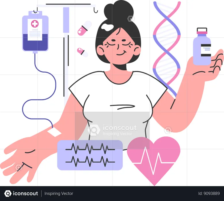 Chica mostrando frasco de medicina  Ilustración