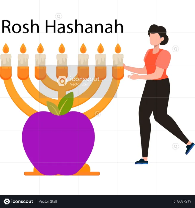 Niña muestra velas de Hanukkah para Rosh Hashaná  Ilustración