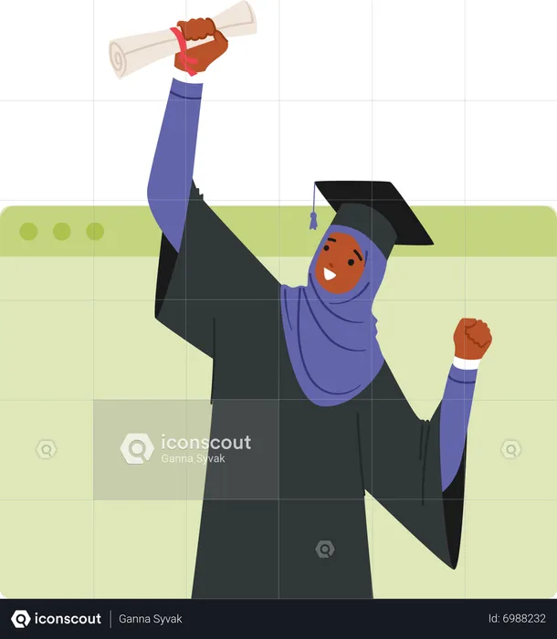 Chica musulmana con diploma  Ilustración