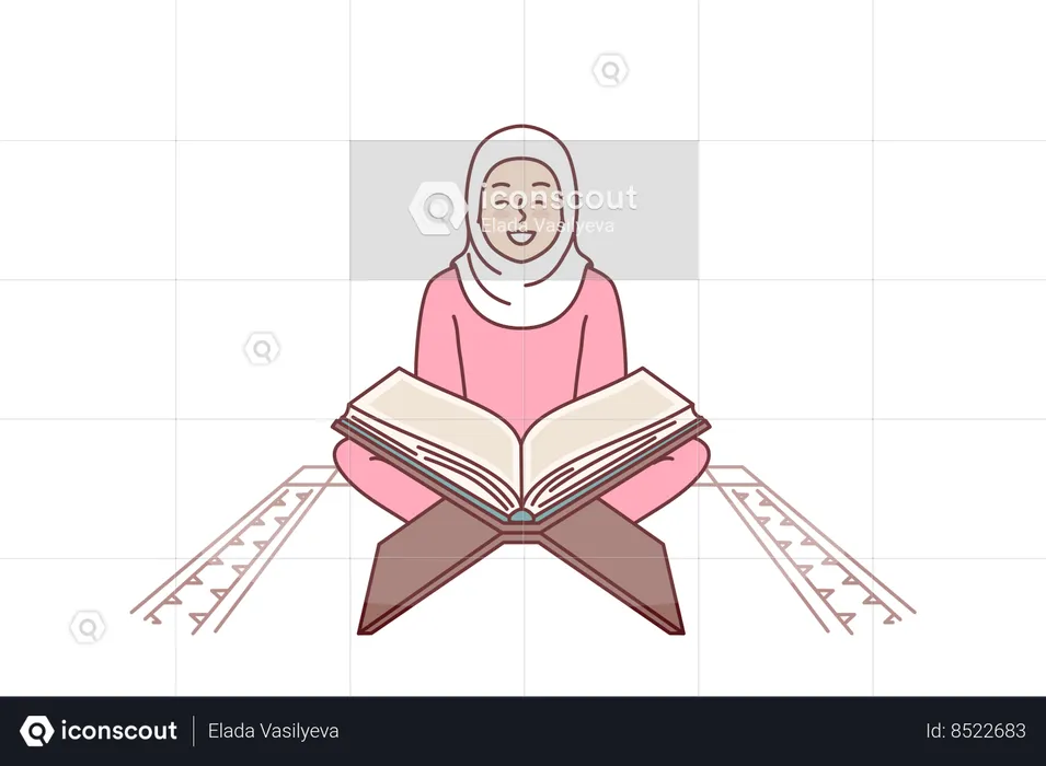 La muchacha musulmana lee el libro sagrado  Ilustración