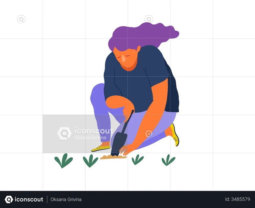 Niña plantando arbol  Ilustración