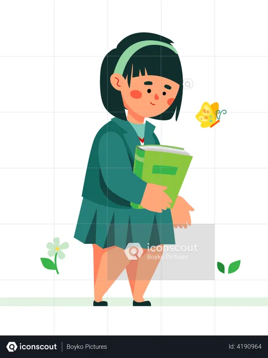 Pre adolescente niña yendo a la escuela  Ilustración