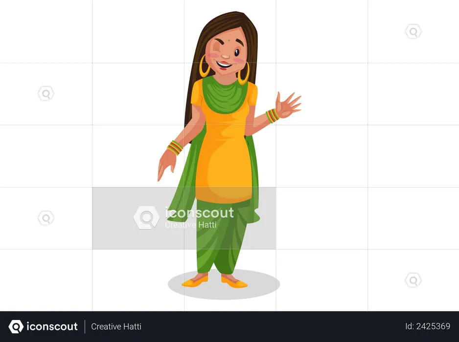 Chica punjabi agitando la mano y parpadeando  Ilustración