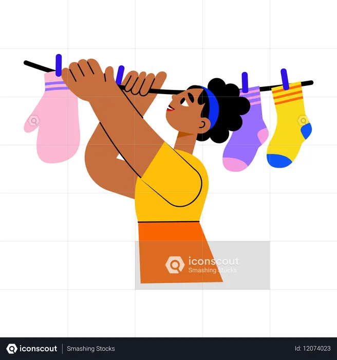 Niña secando ropa  Ilustración