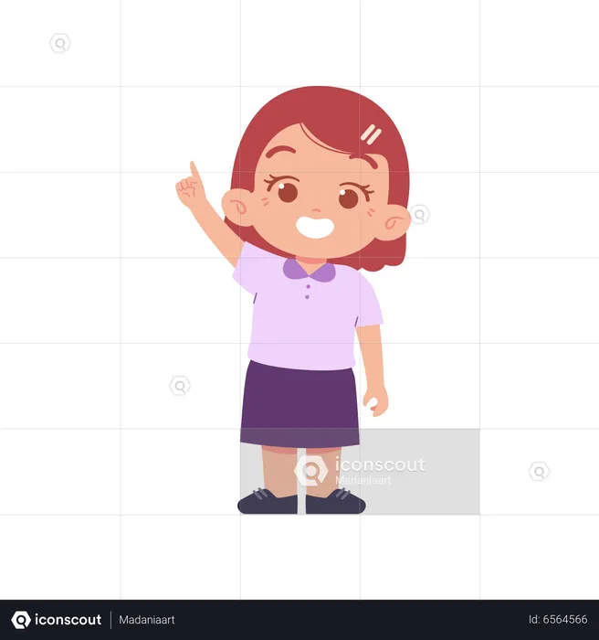 Chica apuntando con la mano izquierda hacia arriba  Ilustración