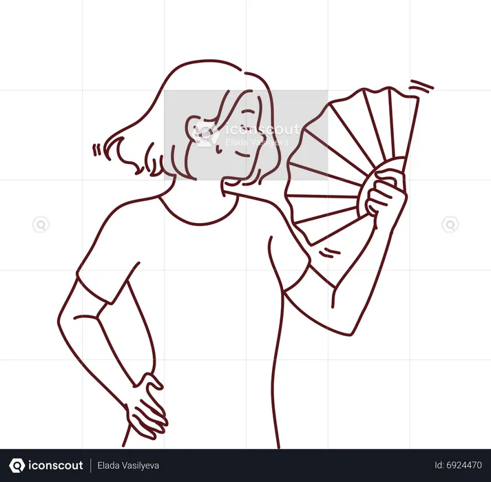 Chica sujetando abanico chino  Ilustración