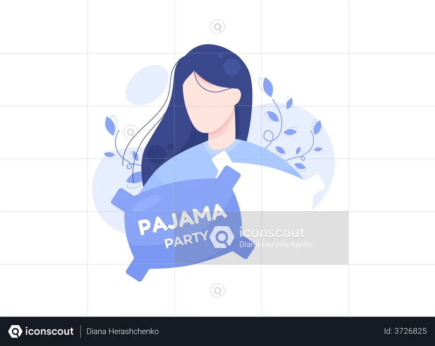 Chica sujetando la almohada en fiesta de pijamas  Ilustración