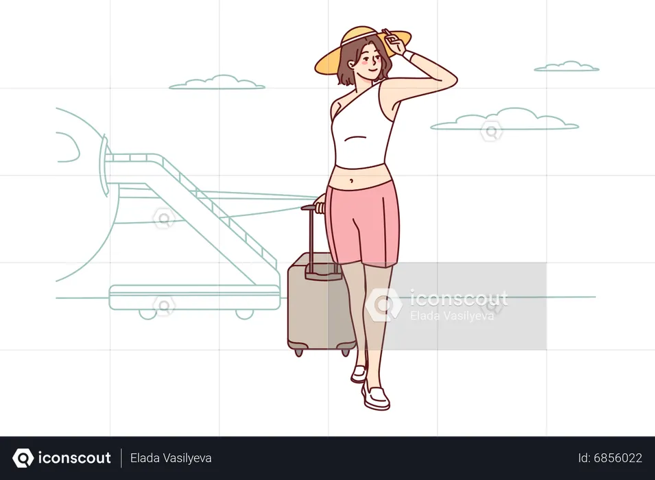 Chica sosteniendo una bolsa de viaje y yendo de vacaciones de verano  Ilustración