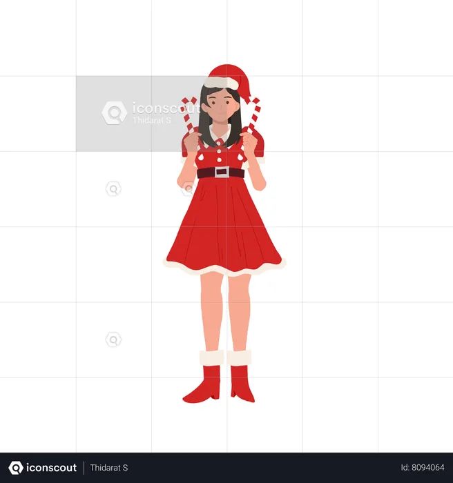Chica sujetando dulces de Navidad  Ilustración