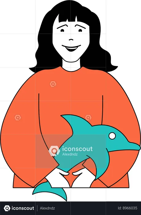 Chica sosteniendo pescado en la mano  Ilustración