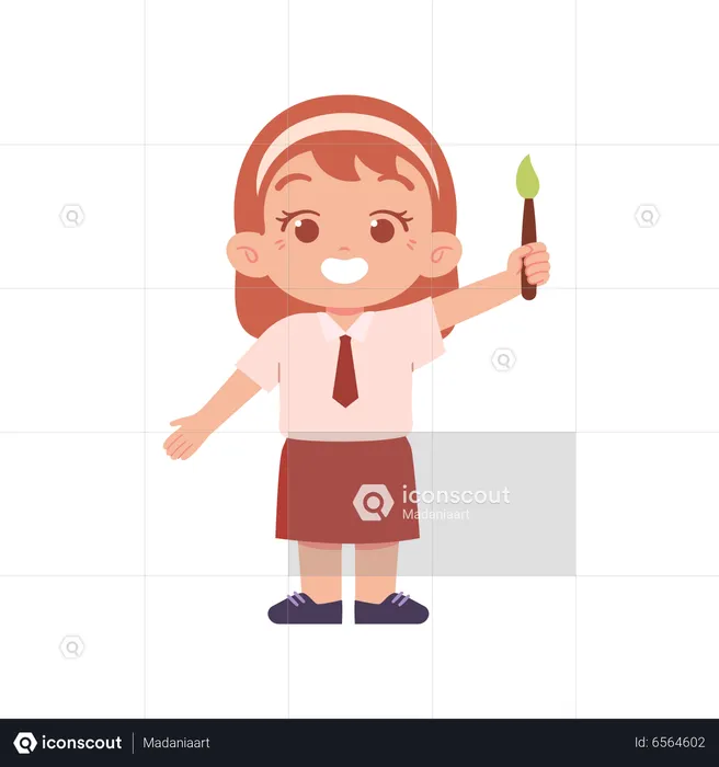 Chica sosteniendo un pincel en la mano derecha  Ilustración