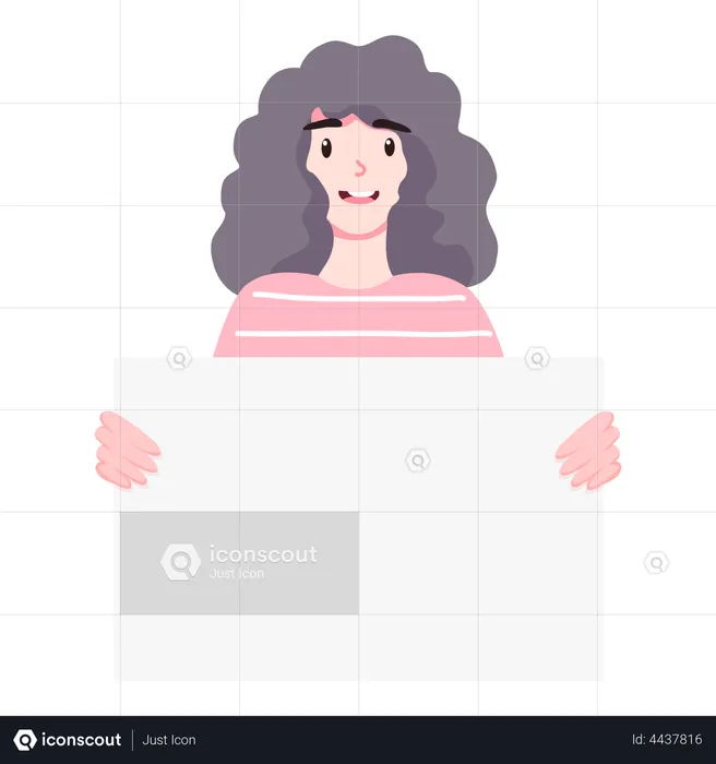 Chica sosteniendo tablero en blanco  Ilustración