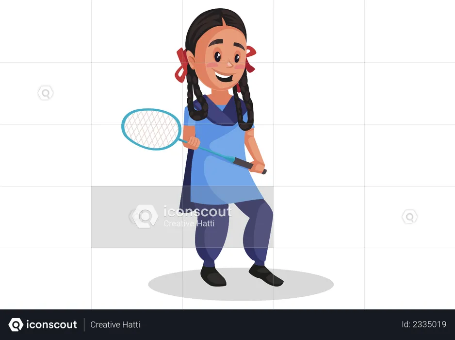 Chica sosteniendo una raqueta en la mano  Ilustración