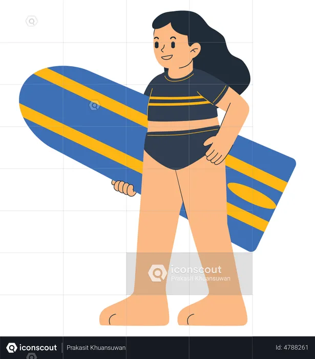 Niña sosteniendo tabla de surf  Ilustración
