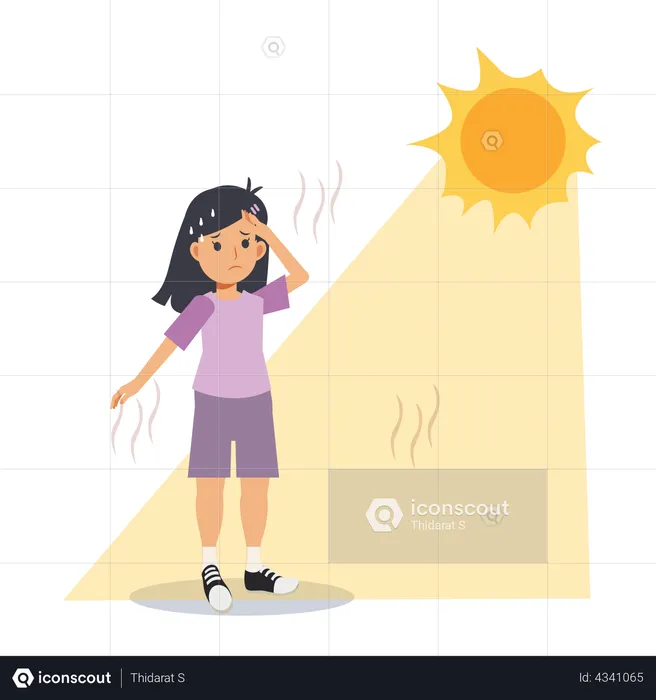 Chica sudando bajo el sol ardiente  Ilustración