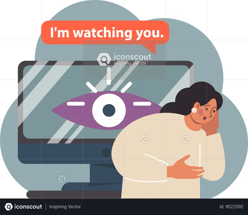 Chica teniendo miedo por la cámara CCTV  Ilustración