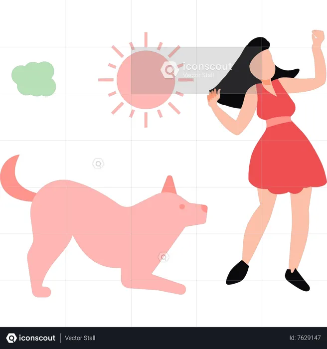 La chica le tiene miedo al perro.  Ilustración