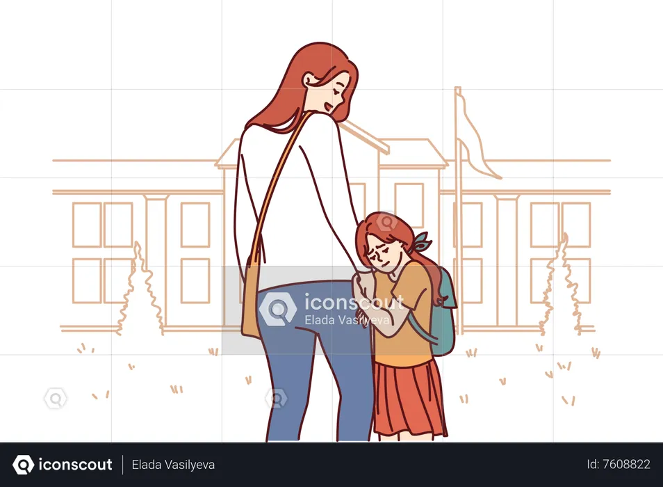 Niña sosteniendo la mano de su madre  Ilustración