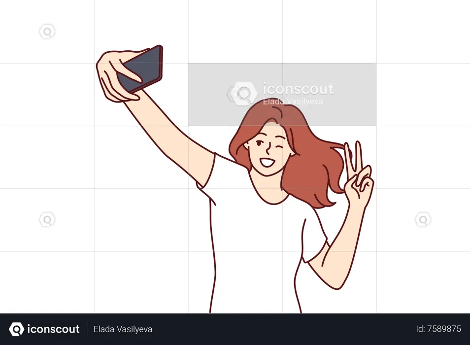 Niña tomando selfie  Ilustración