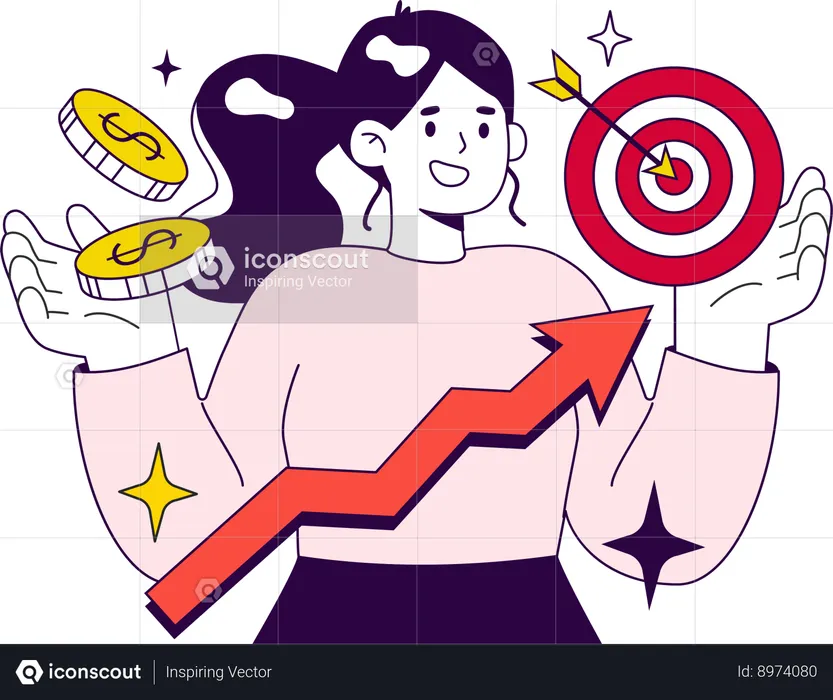 Chica trabajando en crecimiento financiero  Ilustración