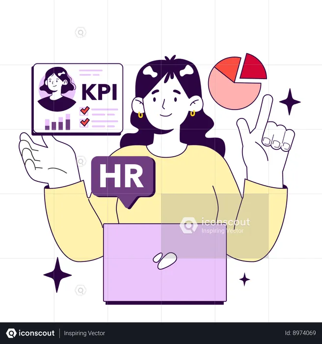 Chica trabajando en crecimiento de kpi  Ilustración