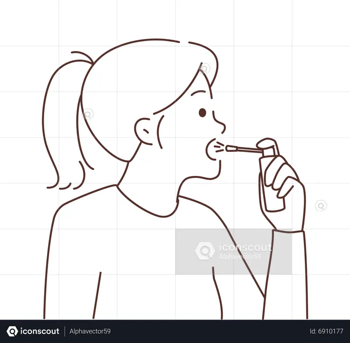 Chica joven usa spray bucal  Ilustración