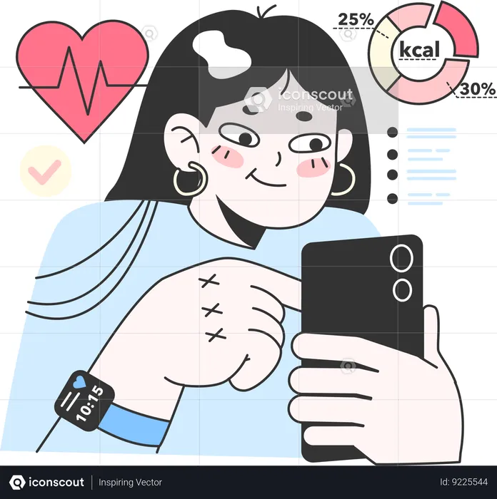 Chica usando aplicación de atención médica  Ilustración