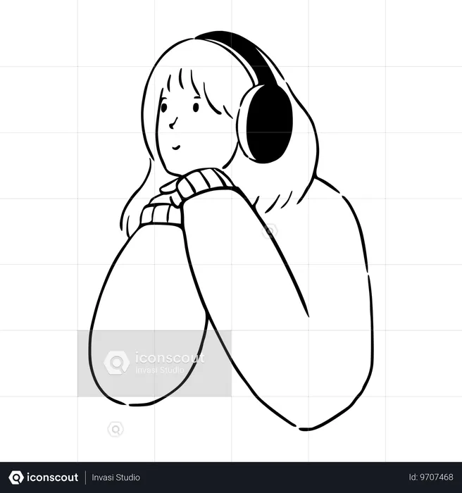 Chica con auriculares  Ilustración