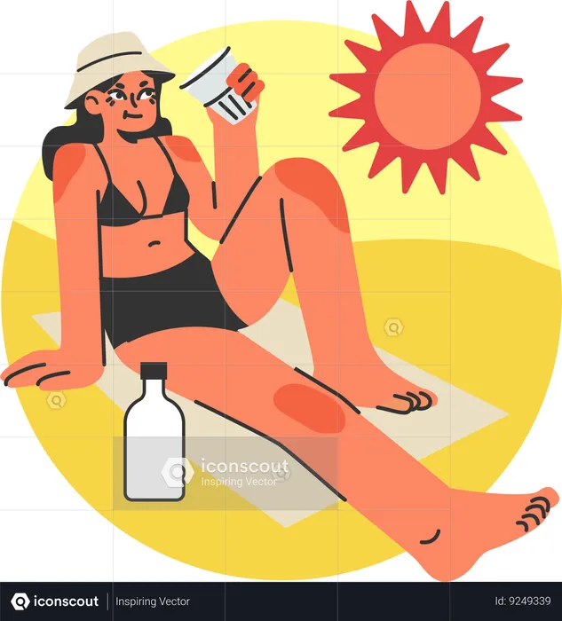 Niña vistiendo bikini y manteniéndose bien hidratada en el calor del verano  Ilustración