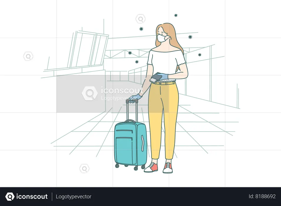 Chica viajando en pandemia de covid  Ilustración