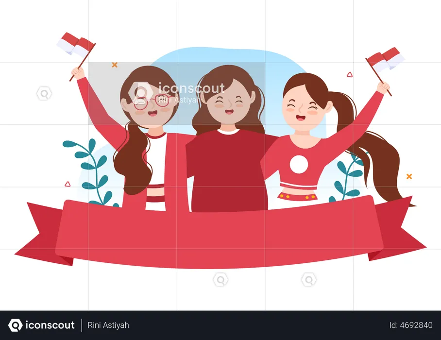 Niñas celebrando el Día de la Independencia de Indonesia  Ilustración