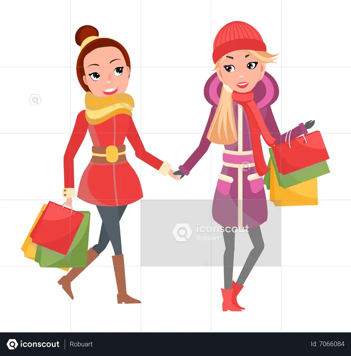 Niñas sosteniendo bolsas de compras  Ilustración