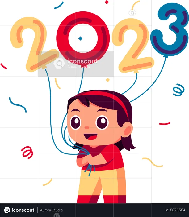 Niña celebra el Año Nuevo 2023  Ilustración