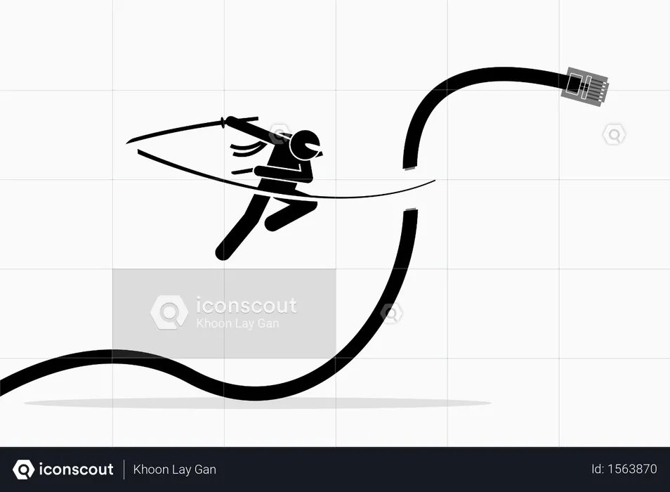 Ninja corta cable telefónico  Ilustración