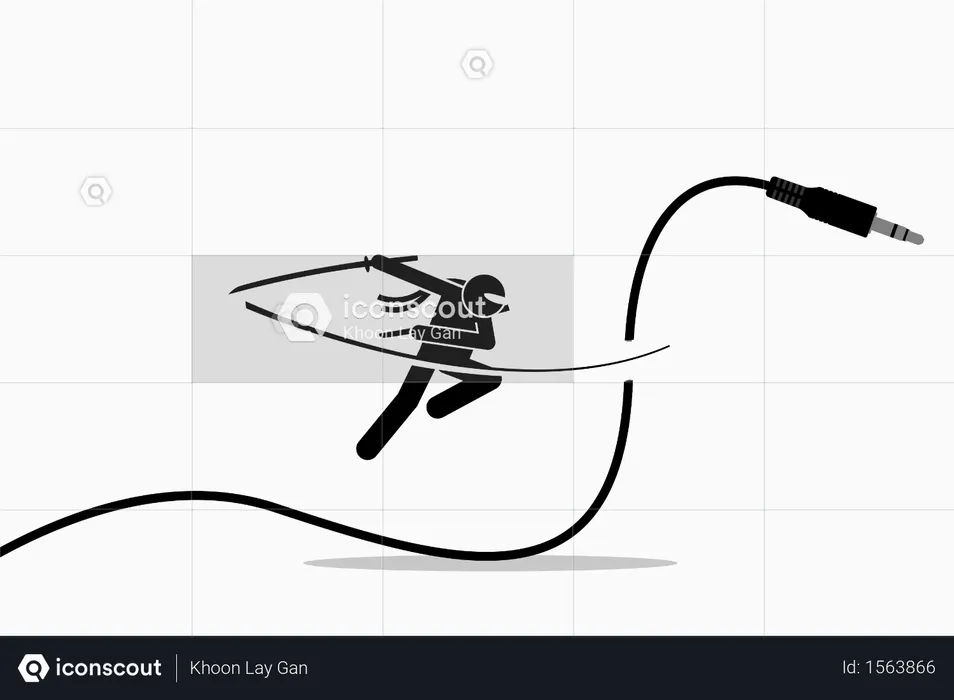 Ninja corta el cable de audio  Ilustración