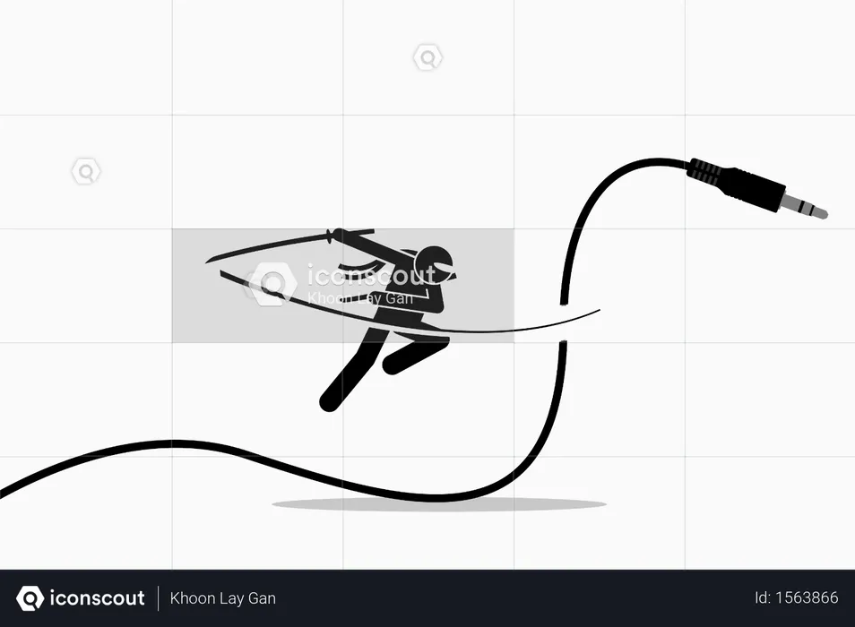 Ninja cuts audio cable away  Illustration
