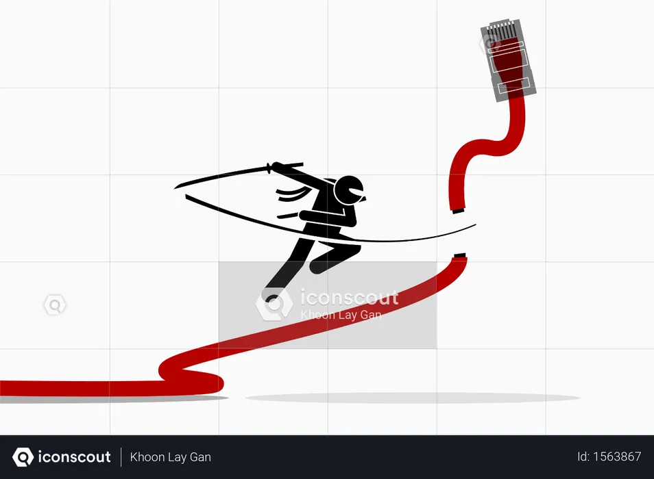 Ninja cuts Ethernet LAN network cable  Illustration