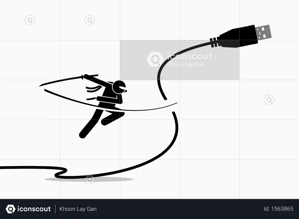 Ninja corta plugue do cabo USB  Ilustração