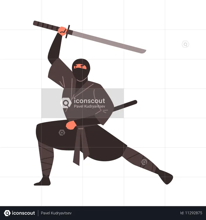 Ninja em movimento com uma arma  Ilustração