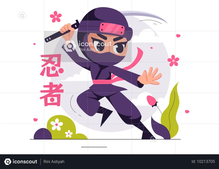 Ninja Shinobi con espada  Ilustración