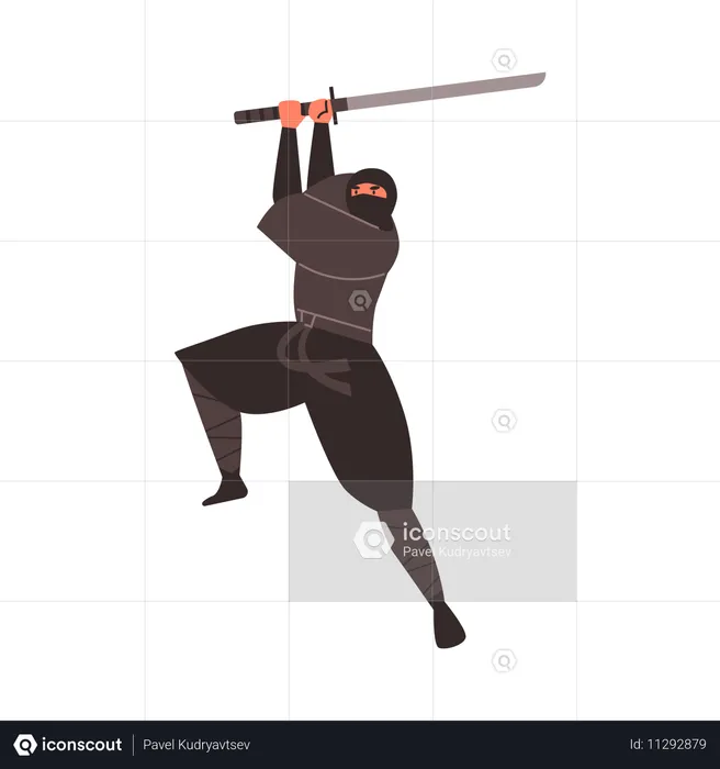 Ninja warrior in dynamic action  Illustration