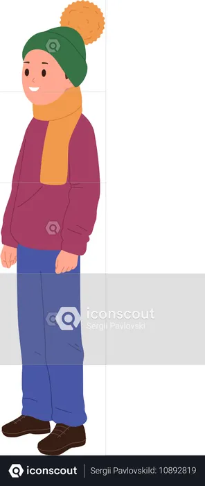 Niño adolescente con ropa abrigada y atuendo de moda invernal  Ilustración