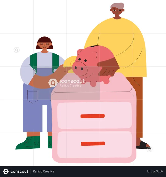 Niño aprendiendo a ahorrar dinero  Ilustración