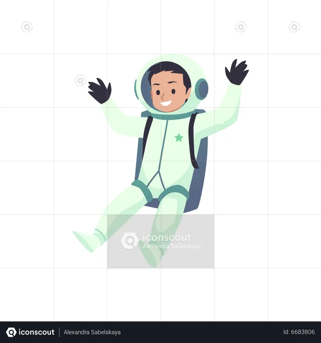 Niño astronauta en traje espacial vuela en gravedad cero  Ilustración