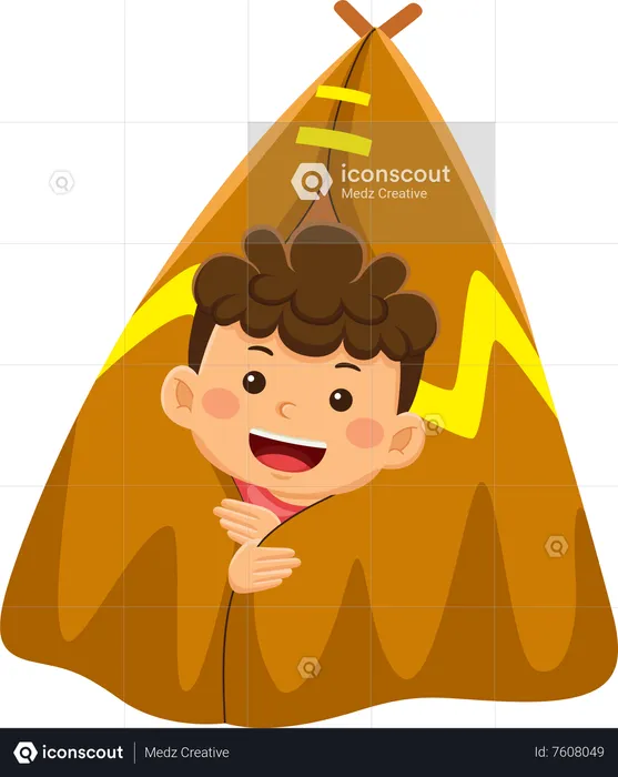Niño acampando  Ilustración