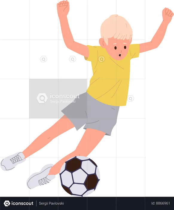 Niño cayendo mientras jugaba al fútbol  Ilustración