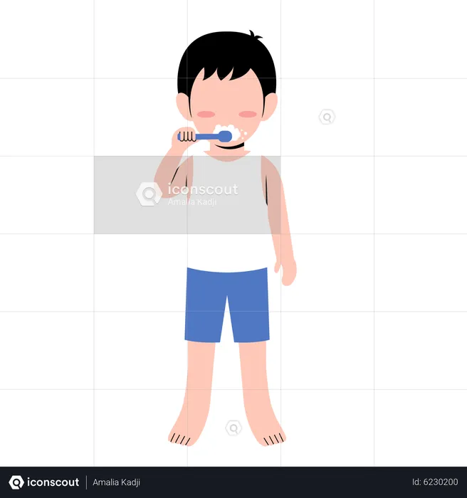 Niño cepillándose los dientes  Ilustración