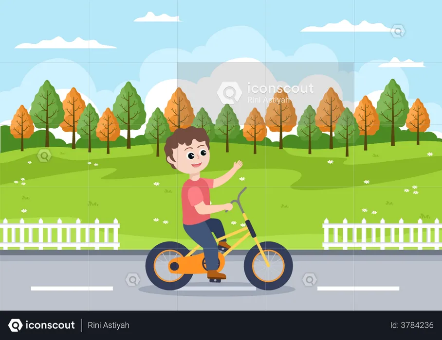 Niño pequeño en bicicleta  Ilustración