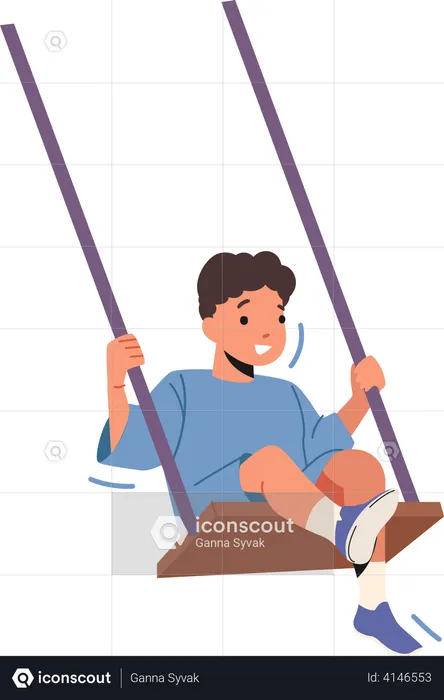 Niño balanceándose en el columpio  Ilustración