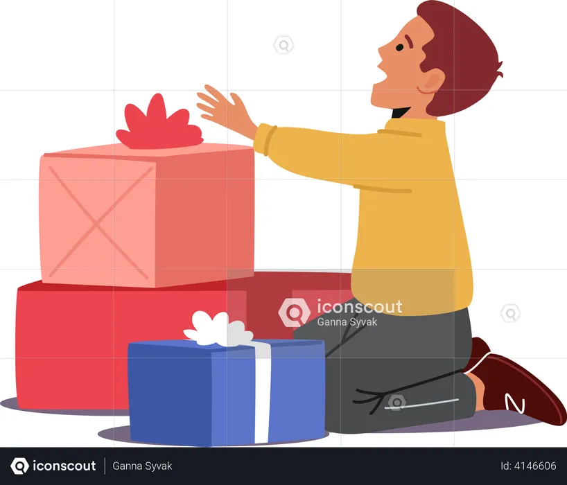 Niño con cajas de regalo  Illustration